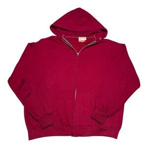 Vintage 70s Sears Activewear Red Stained Zip Hoodie Sweatshirt Adult XL (Boxy S)